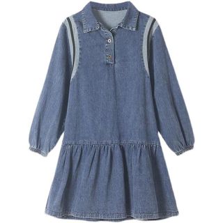 Đầm denim trẻ trung và thoải mái dành cho nữ, đầm dài tay thời trang cỡ lớn cho nữ mùa xuân/ thu mới.