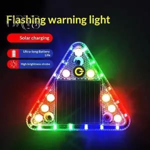 Đèn cảnh báo năng lượng mặt trời LED chống va chạm, công tắc cảm ứng, nhấp nháy không dây, hình tam giác, đuôi