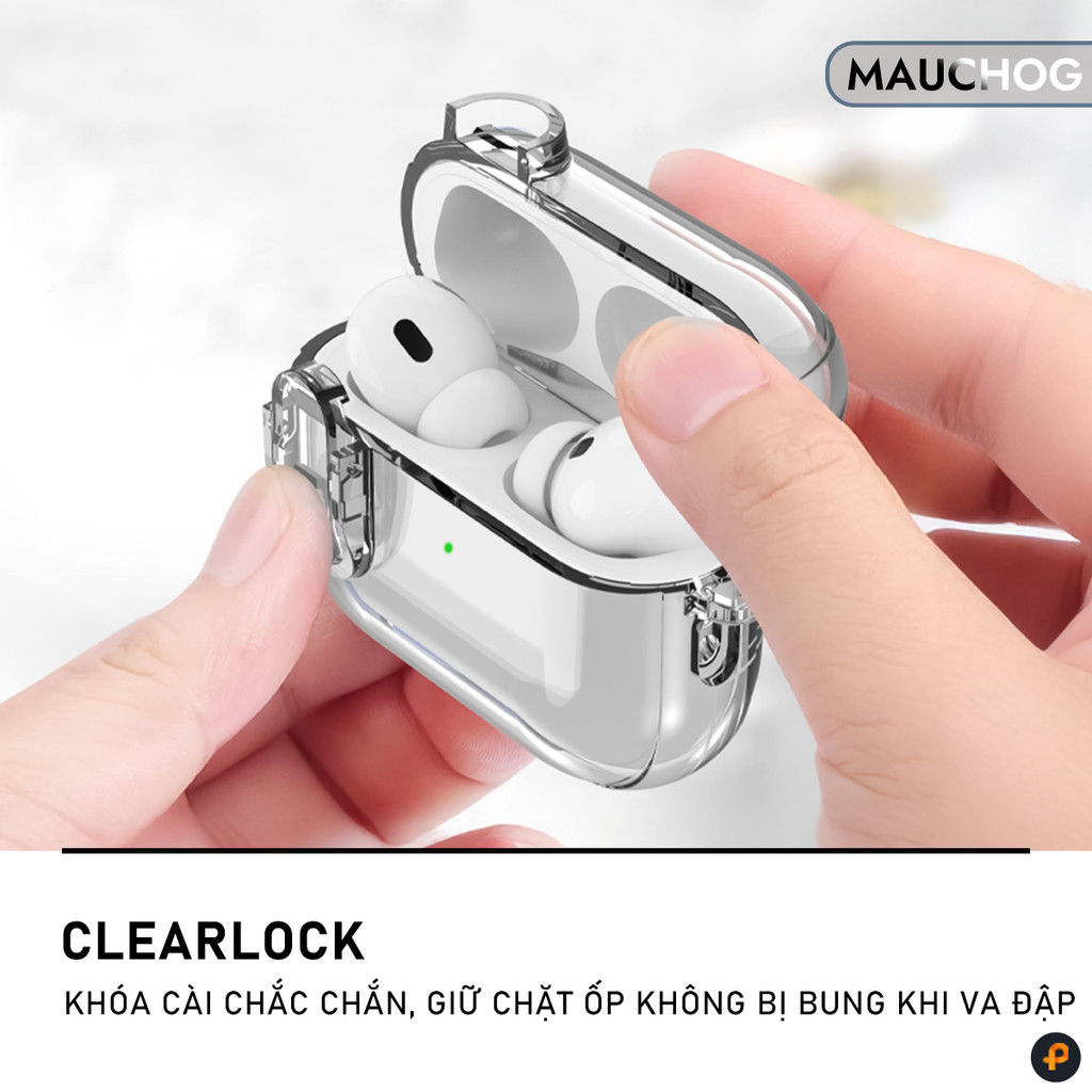 Ốp Case Trong Suốt Có Khóa Chống Rơi Nắp Kèm Móc Treo Cho Tai Nghe Airpods Pro 3 2 Airpods 4