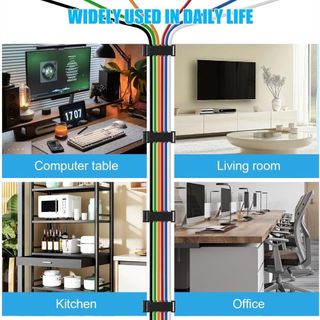 Kẹp cáp DAYBREAK, Bộ sắp xếp cáp nhựa màu đen trắng, Bộ quản lý dây cáp USB tự dính Bàn làm việc Văn phòng tại nhà