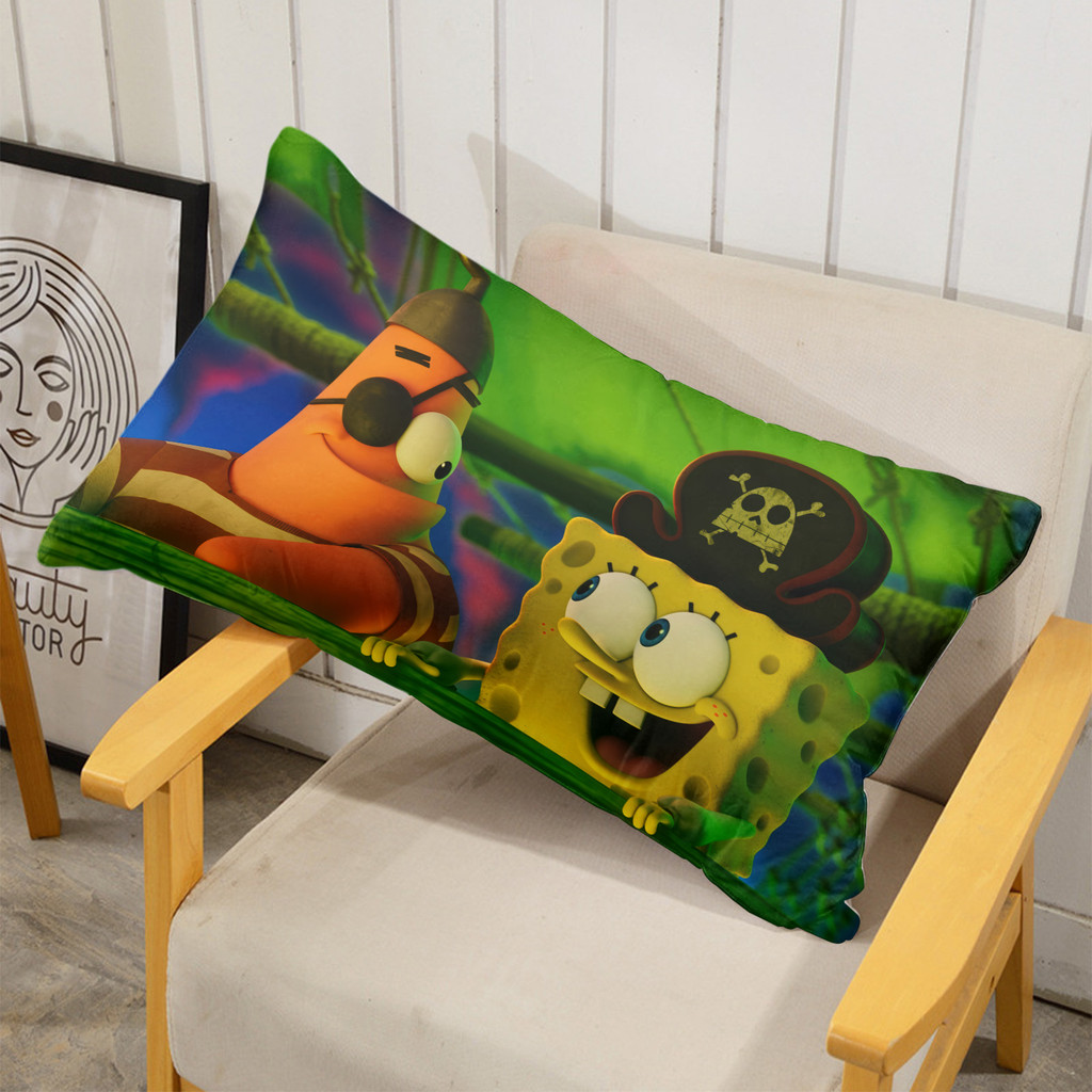 The SpongeBob Movie Search for SquarePants Vỏ gối Polyester hình chữ nhật một mặt, Máy giặt được, Thích hợp để trang trí phòng khách giường Sofa (Không bao gồm lõi)