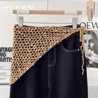 YI FEN Pháp Retro Dệt Kim Tam Giác Khăn Nữ Hot Girl Du Lịch Ngọt Ngào Dễ Thương Văn Học Phong Cách Handmade Móc Khăn Trùm Đầu Hợp Thời Trang