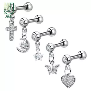 Bông Tai Zircon Xoắn Tai Lobe Xuyên Conch Tragus Dangle Sụn Nhẫn Pierc