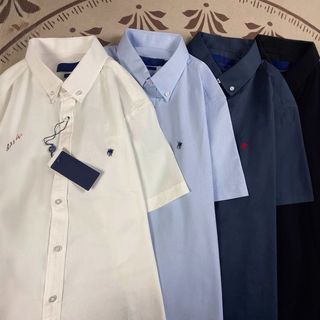 Áo sơ mi tay ngắn cao cấp với logo ngựa thêu, bằng cotton nguyên chất, phù hợp cho nam và nữ
