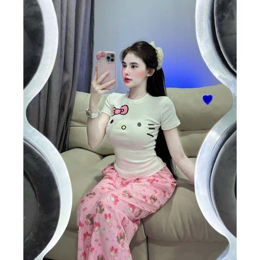 (Mở Bán) Áo Thun croptop hottrend chất tăm lạnh mềm mát ,tôn dáng-hình mèo đơn giản