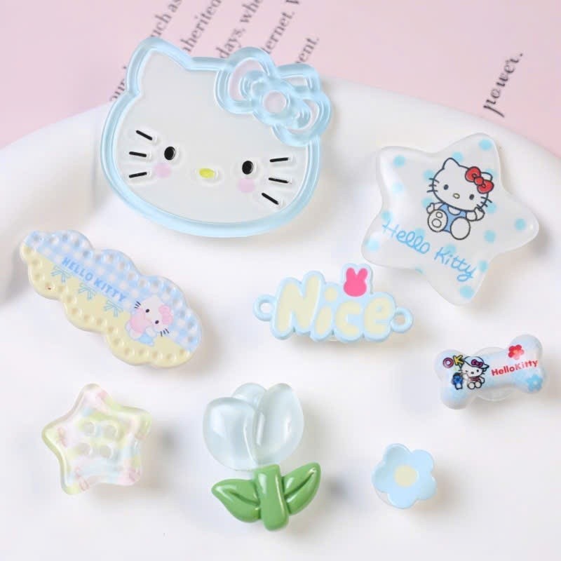 Set Charm Mèo Hello Kitty Xanh Pastel Cute Kawaii Mini – Charm Ngôi Sao Nice Hoa Trong Suốt Trang Trí Dép