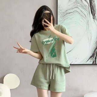 Bộ Trang Phục Thể Thao Thường Ngày, Trang Phục Nữ Mùa Hè, Rộng Rãi Giảm Tuổi Quần Short áo Ngắn Tay Dáng Dài Cỡ Lớn