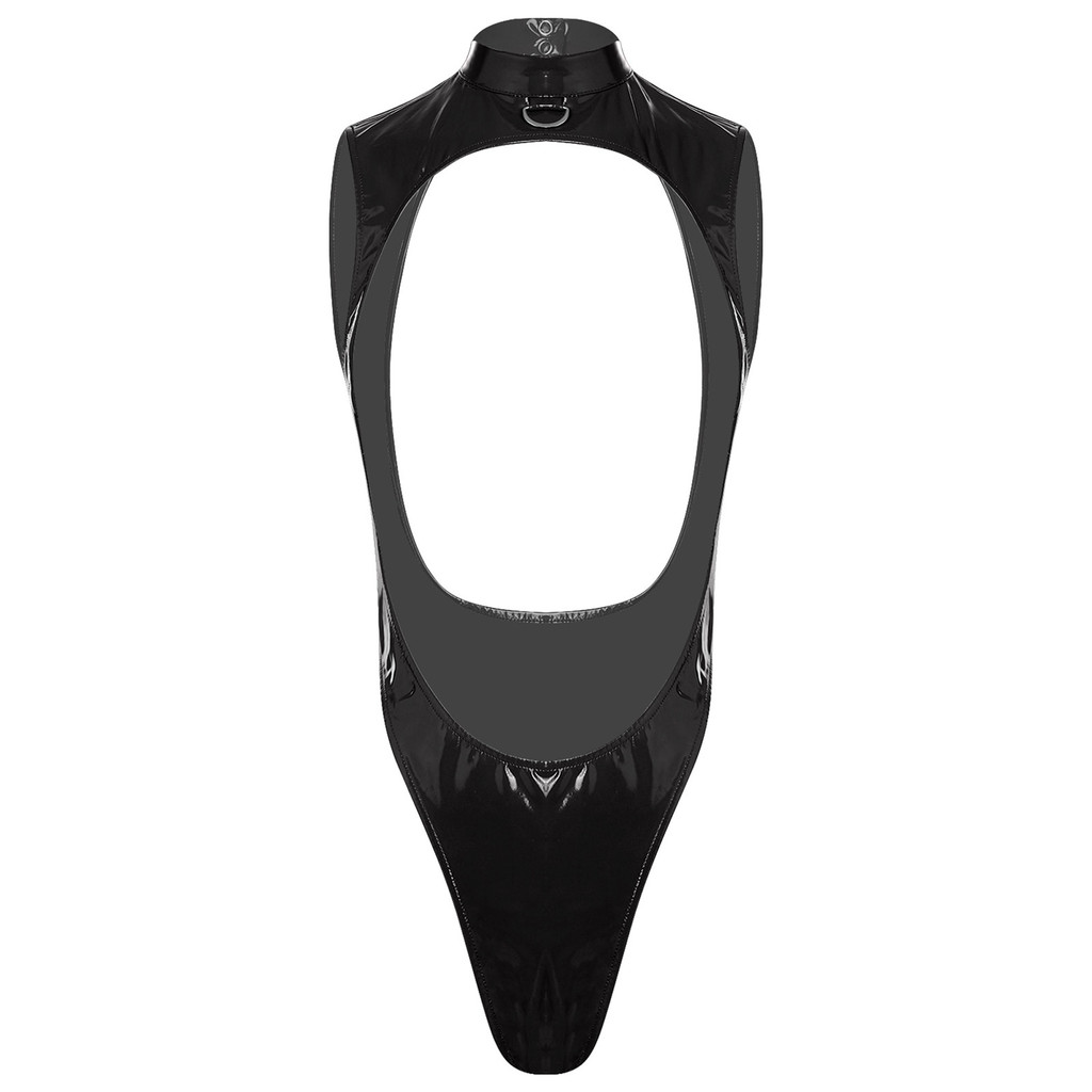 Nyeemya Nữ Da PU Bóng Body Mock Cổ Wit Kim Loại Chữ D Mở Mặt Trước Không Lưng Cao Cắt Leotard Áo liền quần Đồ Bơi Cho Hộp Đêm Rave Đảng