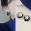 Bông tai vòng tròn nữ màu xanh, hợp kim vintage với thiết kế thanh lịch