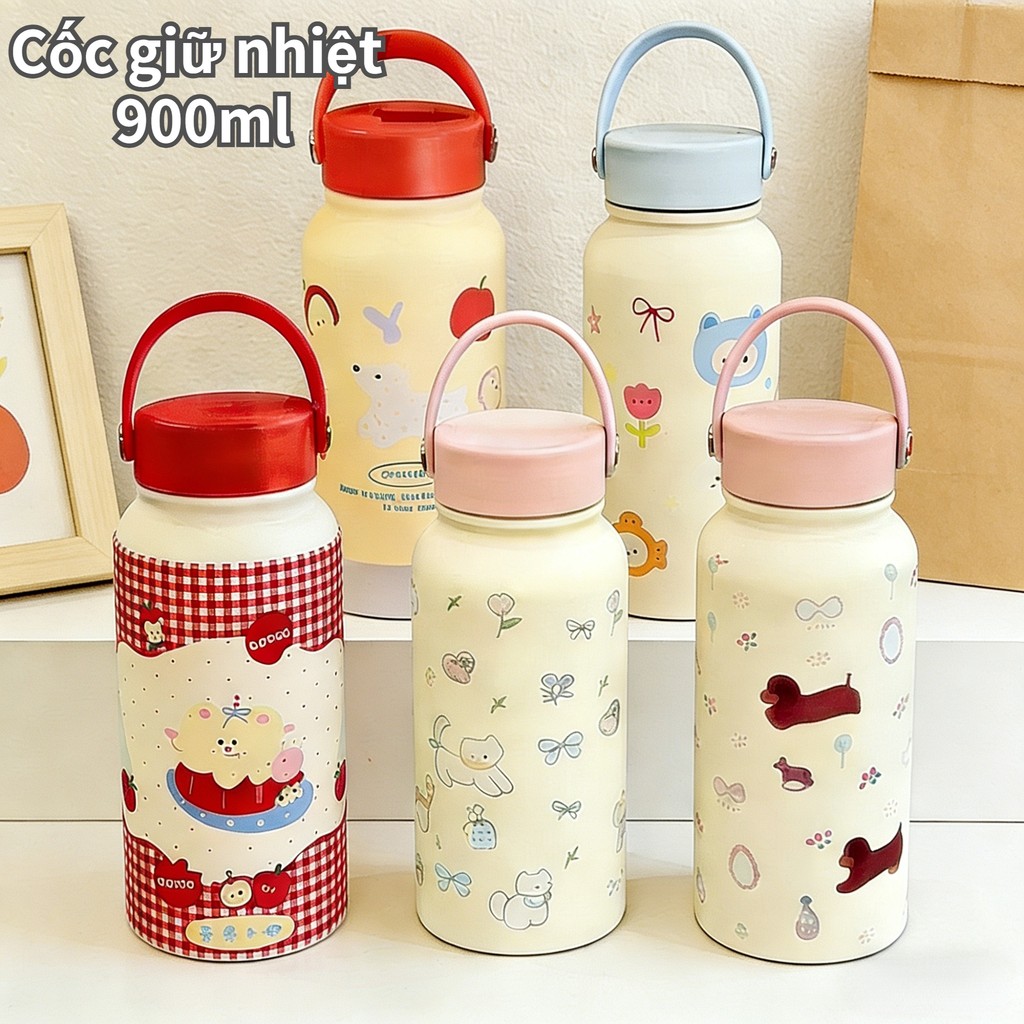 Cốc giữ nhiệt bằng thép không gỉ hoạt hình bình giữ nhiệt dung tích lớn 900ml làm quà tặng sinh nhật