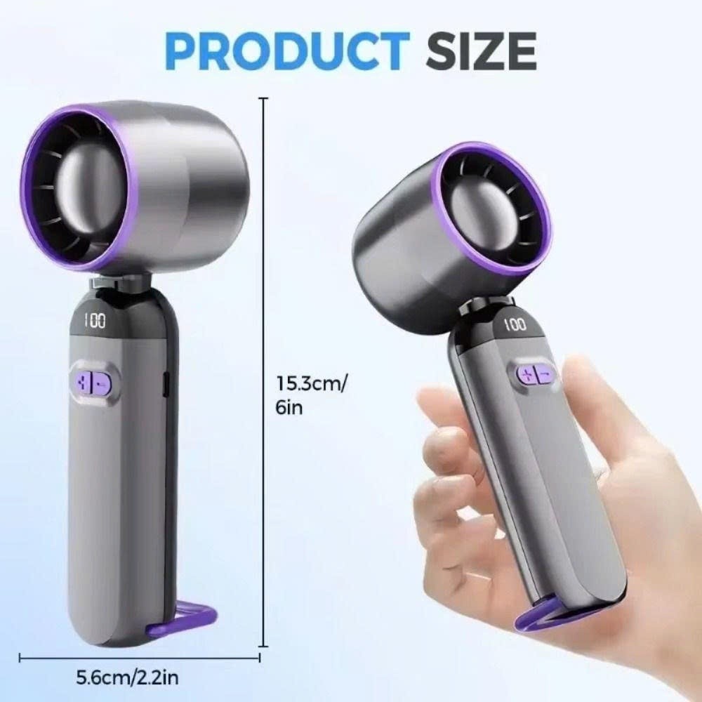 Quạt Cầm Tay FS-F85 Mini Turbo 100 Tốc Độ Gió Mạnh LED Hiển Thị Sạc USB Có Chân Đế Để Bàn Gấp Gọn