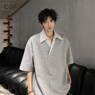 Áo Sơ Mi Polo Nam Sọc Khâu Áo Sơ Mi Cổ Giả Hai Mảnh Tay Ngắn