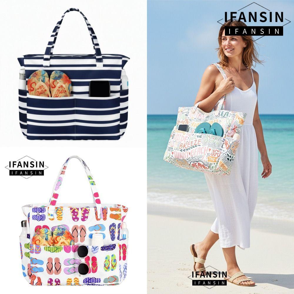 Túi Tote Đi Biển IFASIN, Túi Xách Du Lịch Dây Kéo Dung Tích Lớn, Túi Đeo Vai Chống Cát Chống Thấm Nước Thời Trang Nữ Có Thể Gập Lại Cho Du Lịch Làm Việc Bãi Biển Phòng Tập Gym