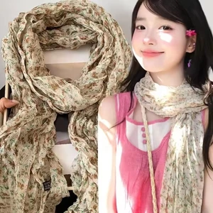 Khăn Choàng Phong Cách Hàn Quốc Với Họa Tiết Hoa Rừng, Đa Chức Năng Và Thoáng Khí