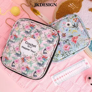 Túi đựng JKDESIGN, Móc móc chống thấm nước có khóa kéo Bộ dụng cụ đan tay hoa, Hộp đựng đồ in hình DIY dung tích lớn