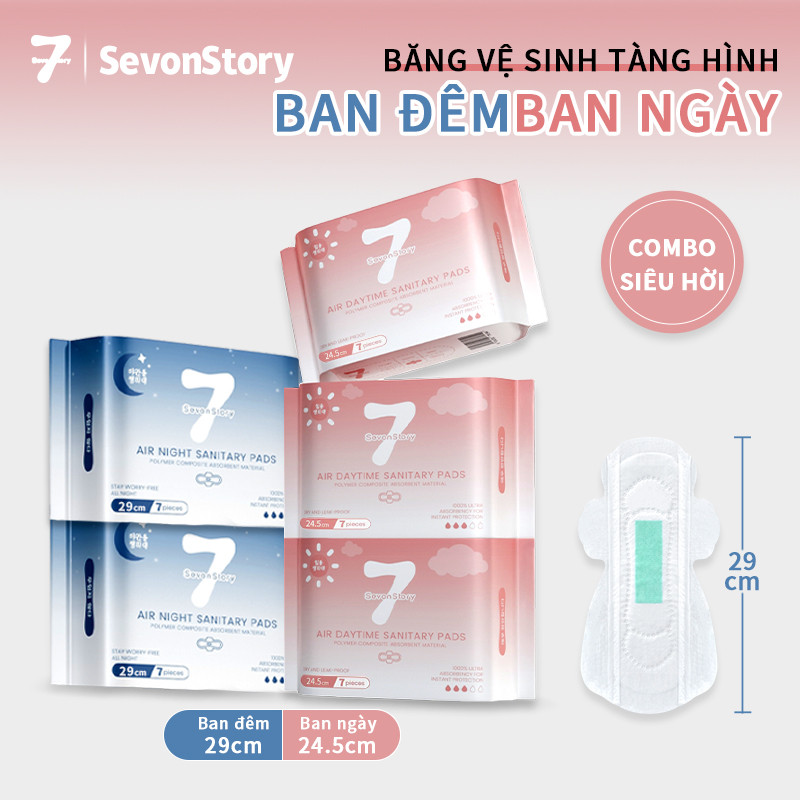 【SevonStory ⑦】Combo băng vệ sinh siêu hời, có chip bạc hà mát lạnh – dùng ngày & đêm (245mm/290mm). Thấm hút nhanh, chống tràn, siêu mỏng, thoáng khí. Giao hàng kín đáo, bảo mật thông tin.