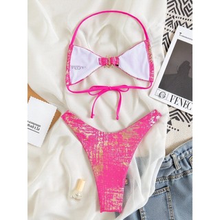 Đồ bơi bikini nữ màu vàng bronzeing họa tiết ngôi sao, thiết kế hai mảnh
