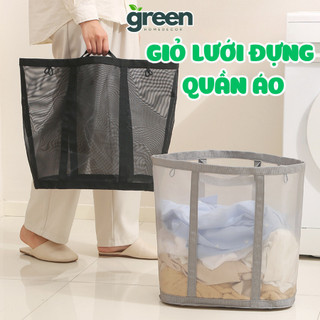 Giỏ Đựng Quần Áo Bẩn Vải Lưới Thoáng Khí, Giỏ Lưới Gấp Gọn Đựng Đồ Giặt Có Quai Xách Tiện Lợi