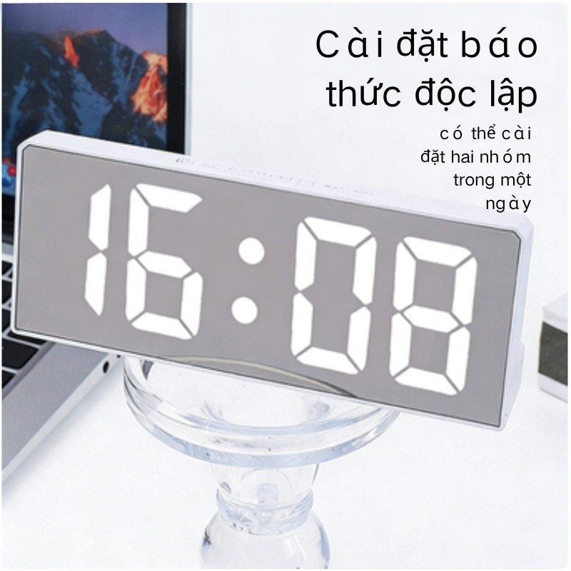 Đồng Hồ LED Để Bàn - Mặt Gương Phong Cách Nhật, Hiển Thị Đa Dạng, Âm Báo Thức Rõ, Thiết Kế Hiện Đại, Cáp USB