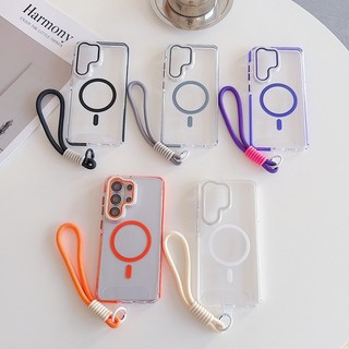 Nắp ống kính từ tính Vỏ trong suốt cho Samsung Galaxy S26 S25 S24 S23 Ultra Plus có dây đeo cổ tay Ống kính đứng