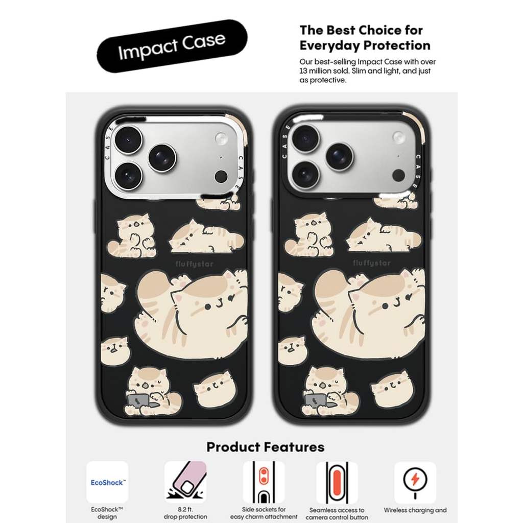 CASECASE X Cat sticker Case White Camera Ring Edition Matte Đen Cứng Hút Từ Tính Tác Động Dành Cho Apple IPhone 13 14 15 16 17 Pro Max Air Plus Có Hộp