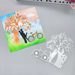 Cặp Đôi Cây Xe Đạp Kim Loại Thép Carbon Cắt Khuôn Thêu Sò Dập Nổi Khắc Bản Mẫu DIY Album Ảnh Thiệp Chúc Mừng Cắt Chết Giấy Thủ Công Dụng Cụ