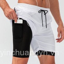 Quần short thể thao nam 2 trong 1, khô nhanh, thoáng khí cho chạy bộ và gym