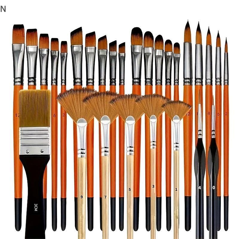 NS 32 Chiếc Bộ Cọ Sơn Cho Tranh Acrylic Lông Nylon Cao Cấp Với Tròn Filbert, Phẳng, Quạt, Góc, Tinh Tế Chi Tiết Bàn Chải Cho Nghệ Sĩ NS
