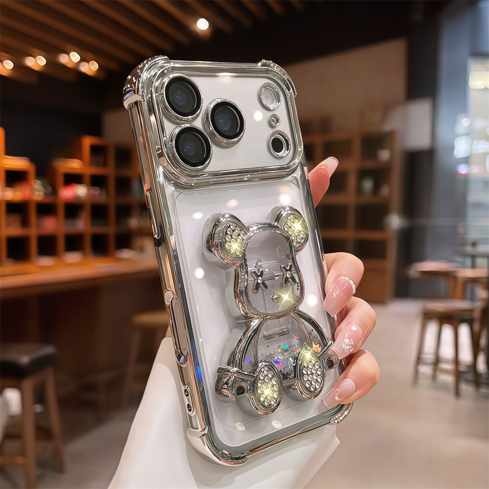 Flash Kim Cương Cát Gấu Giá Đỡ Ốp Lưng Điện Thoại iphone 17 Pro Max 16 11 12 13 14 15 Pro Max 16 plus Vỏ Có Camera Bảo Vệ Toàn Diện Vỏ Chống Sốc Vỏ Cứng Bảo Vệ Điện Thoại