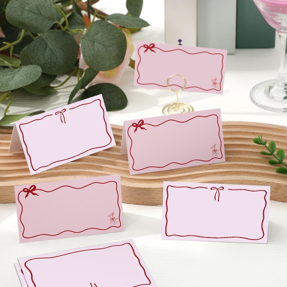 [Combo 20] Thiệp ghi tên để bàn hình nơ TE83 9x10cm thẻ chỗ ngồi tiệc cưới, sinh nhật, decor