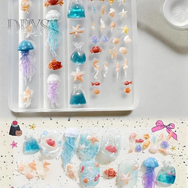 (TFT) 3D Ocean Series Khuôn Làm Móng Tay Silicon DIY Nail Art Trang Trí Sứa Sao Biển Vỏ Trong Suốt Làm Móng Tay Cho Móng Tay Thủ Công MỚI