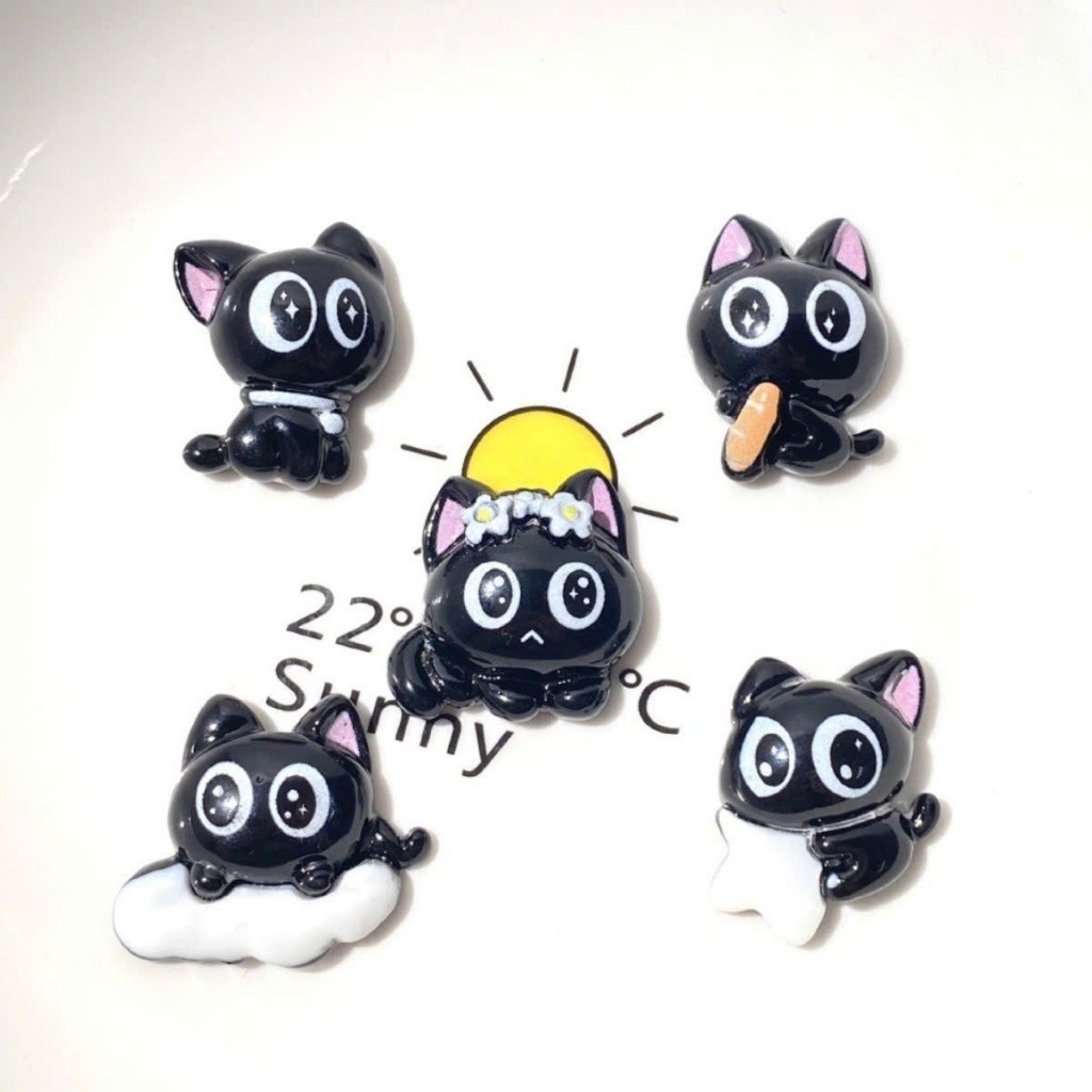 Set Charm Mèo Đen Mắt To Long Lanh Cute Hoạt Hình Trang Trí Dép