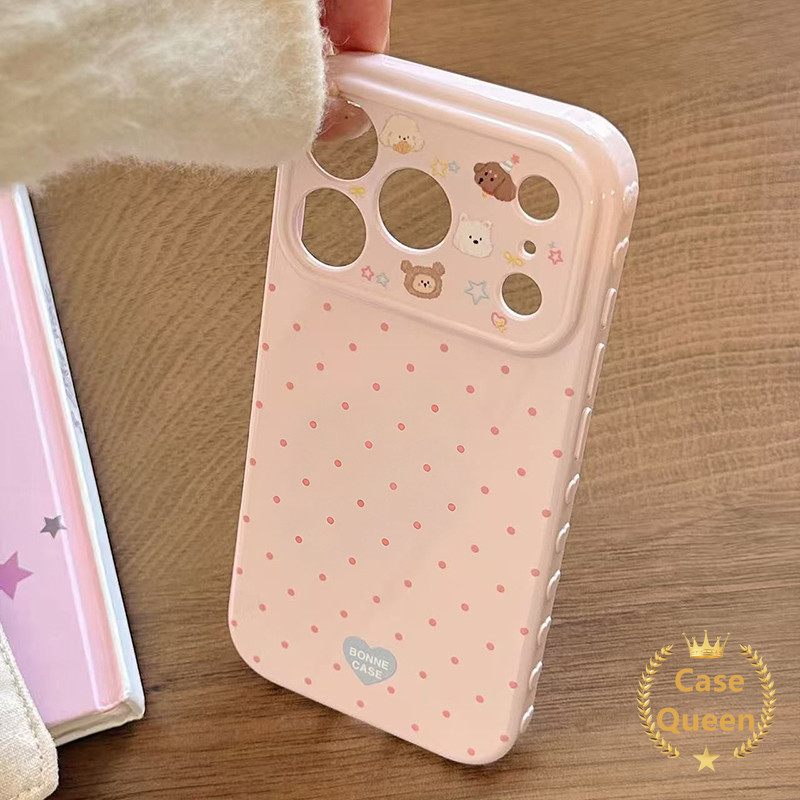 Vỏ chấm bi hoạt hình động vật dễ thương Tương thích cho IPhone XR 17 15 11 14 16 12 13 Pro Max Air X XS Max 15 16 7 8 14 Plus Vỏ chống rơi ống kính cao cấp mềm