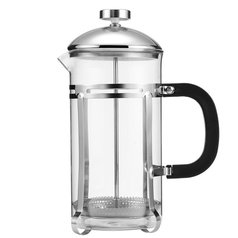 Hàng sẵn có Chịu nhiệt độ cao Nồi cà phê thủy tinh Borosilicate cao Máy pha trà Nồi ép kiểu Pháp Làm trà bằng thép không gỉ Máy tạo bọt sữa BOBJ