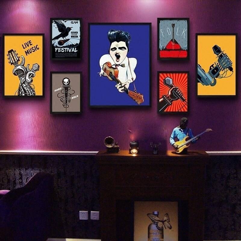 Elvis Presley Âm Nhạc Guitar Poster Canvas Nghệ Thuật Treo Tường Trang Trí Sáng Tạo Cho KTV Bar Music Studio Không Có Khung