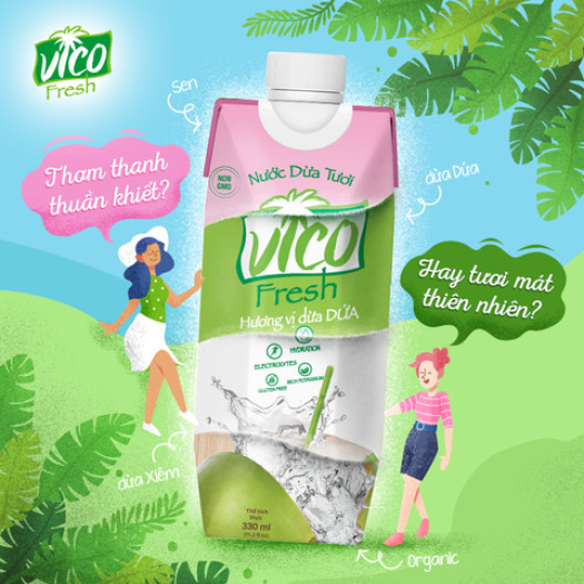 Nước Dừa Tươi VICO Fresh Đủ Hương Vị Hộp 330ml Đến 1L, Nguyên Chất Thơm Ngon Bổ Dưỡng