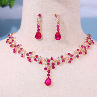 Nhiều Màu Sắc Kim Cương Giả Dây Chuyền Bông Tai Bộ Tinh Tế Quyến Rũ Cô Dâu Vòng Cổ Bông Tai Cho Phù Dâu Cưới Hóa Trang