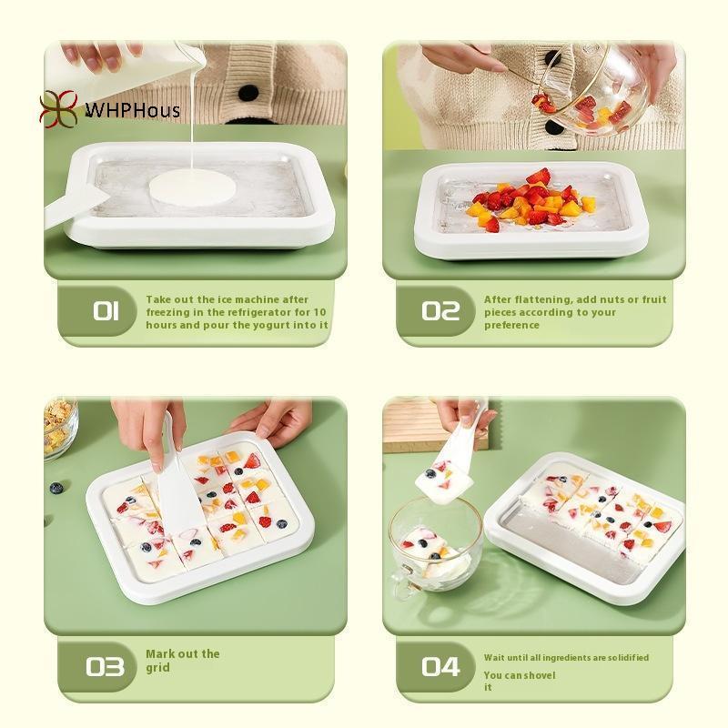 < WHPHous-t > Máy làm kem cuộn gia dụng Bánh Pudding sữa chua tự chế cho trẻ nhỏ bằng thép không gỉ Khuấy Khay đá chiên Máy chiên kem