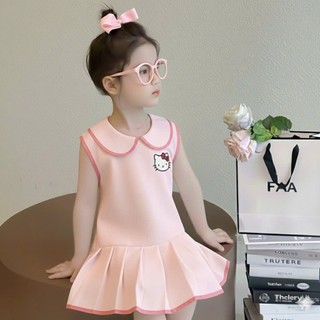 Váy Bé Gái Thêu Hình Hello Kitty Phối Viền cho bé từ 9-25kg