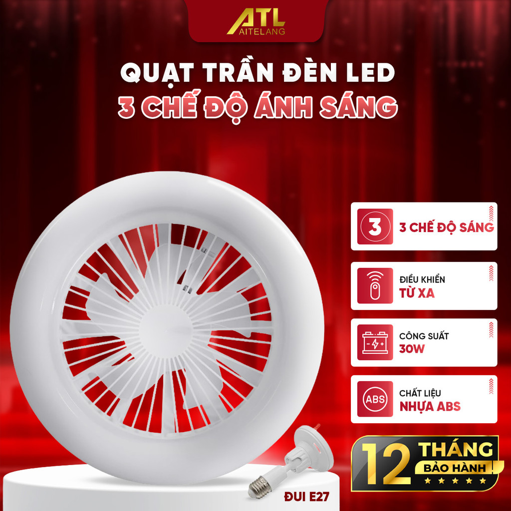 Quạt trần đèn LED 3 chế độ phát sáng, tiết kiệm điện, điều khiển từ xa kèm viên nén hương khử mùi