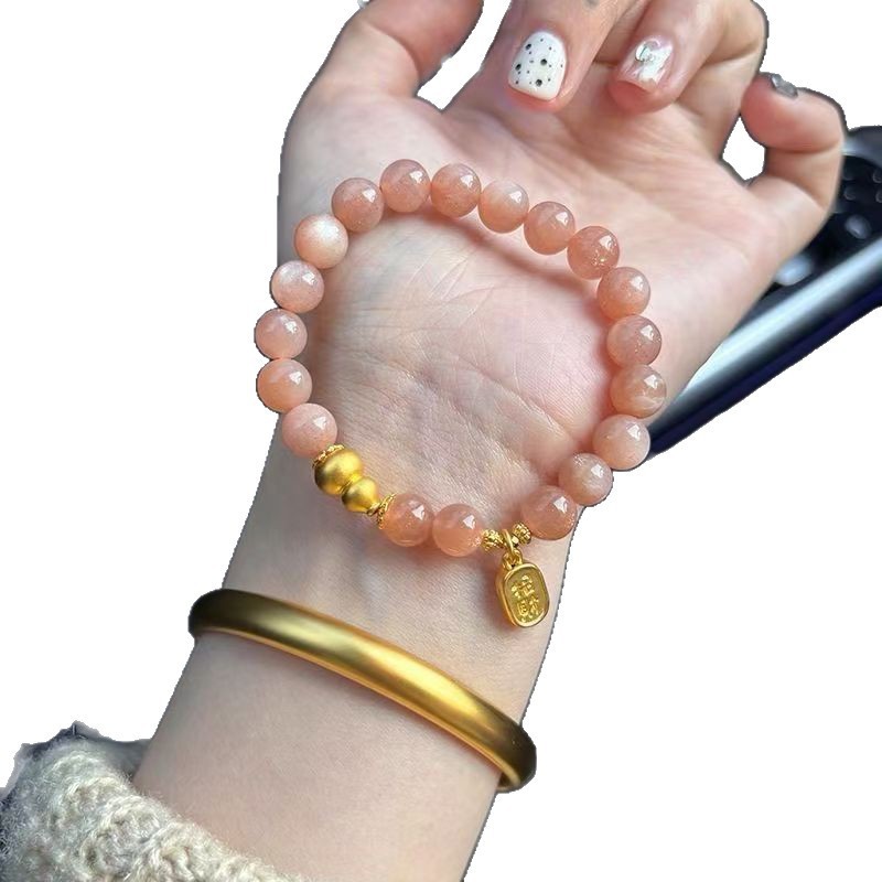 Fortune Bầu Giả Sunstone Vòng Tay Ánh Sáng Mới Sang Trọng Niche Cảm Giác Cao Cấp May Mắn Hạt Pha Lê Vòng Tay