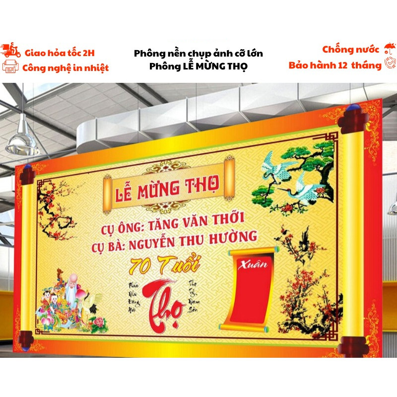 Phông nền chụp ảnh LỄ MỪNG THỌ cỡ lớn, nhiều kích thước chất liệu bạt Hiflex ngoài trời - in bạt