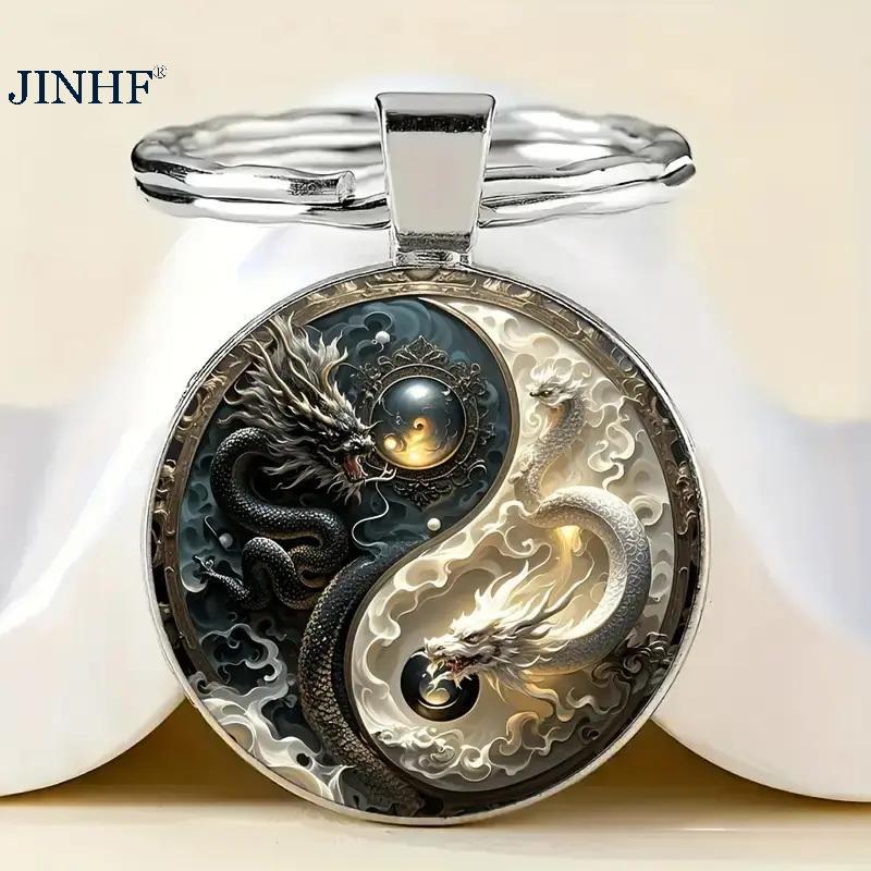 Móc khóa JINHF Yin Yang Dragon - Mặt dây chuyền hợp kim thời trang và thiết kế rồng trắng, hoàn hảo cho túi xách, Bapas và quà tặng độc đáo HOT