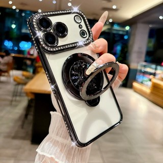 Khung Kim Cương Bảo Vệ Ống Kính Phim Xoay Ngựa Có Thể Gập Lại Đứng Mạ Ốp Lưng Điện Thoại Cho iPhone 17Promax 17pro 13 14 15 16 Pro Max Chống Sốc Nam Nữ Vỏ Di Động