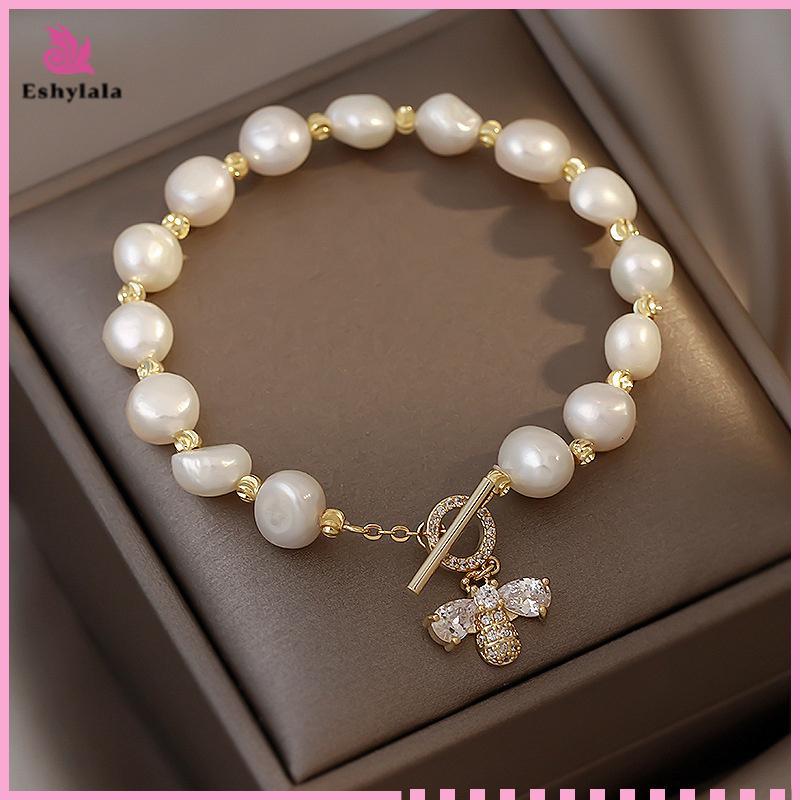 Vòng tay ngọc trai nước ngọt Baroque sang trọng Niche High Sense Zircon Bee Mặt dây chuyền Vòng tay sang trọng dành cho nữ Quà tặng [MỚI]