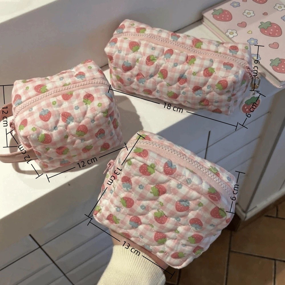 Túi lưu trữ STARYSWAY, Họa tiết dâu tây có dây kéo Túi trang điểm, Túi đựng máy ảnh Polyester dung tích lớn dễ thương Lưu trữ trang điểm