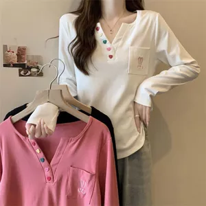 Áo thun dài tay thêu nữ, thời trang mùa thu đông