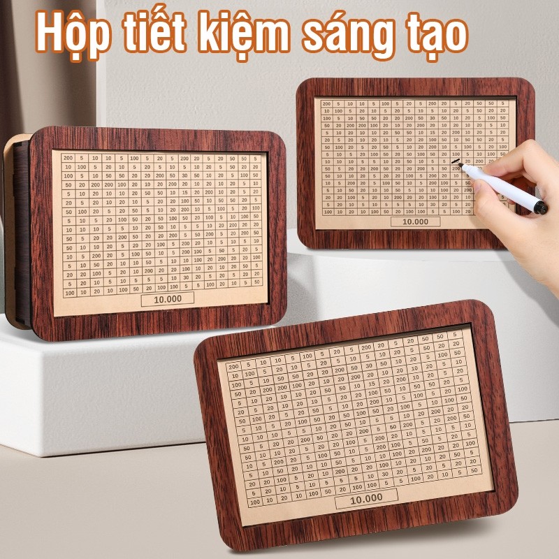 Hộp gỗ tiết kiệm tiền theo mục tiêu – Ống đựng tiền giấy & tiền xu chắc chắn, tiện lợi, dễ sử dụng