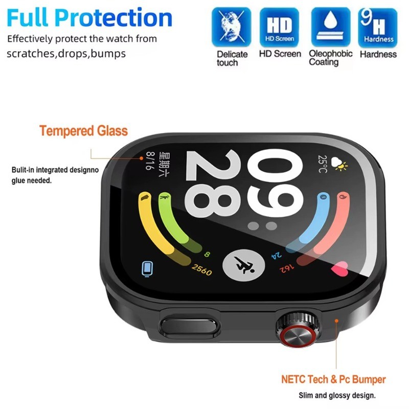 Vỏ bảo vệ chống sốc PC cho Redmi watch6 Kính cường lực + Vỏ PC cho Redmi Watch 6 Đồng hồ thông minh Bảo vệ cứng Vỏ da