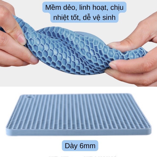 Miếng lót, tấm lót nồi silicone cách nhiệt chịu nhiệt [Dày 6mm], lót ly, lót nồi cơm chống trượt hình vuông tổ ong -THEA